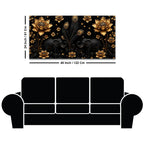 Opulent Black Elephant Duo with Golden Lotus and Peacock Feathers 3D Canvas Wall Painting