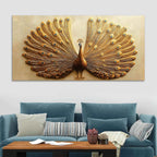 Opulent Golden Peacock with Open Feathers Canvas Wall Painting