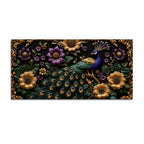 Opulent Peacock with Golden & Purple Blossoms 3D Canvas Wall Painting