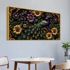 Opulent Peacock with Golden & Purple Blossoms 3D Canvas Wall Painting