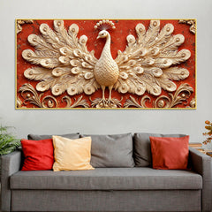 Opulent White Peacock with Open Feathers 3D Canvas Wall Painting