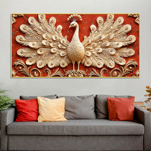 Opulent White Peacock with Open Feathers 3D Canvas Wall Painting