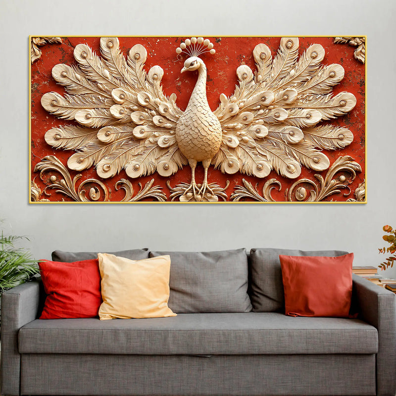 Opulent White Peacock with Open Feathers 3D Canvas Wall Painting