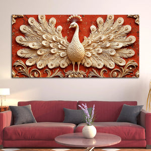Opulent White Peacock with Open Feathers 3D Canvas Wall Painting