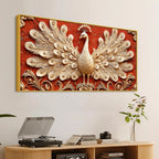 Opulent White Peacock with Open Feathers 3D Canvas Wall Painting