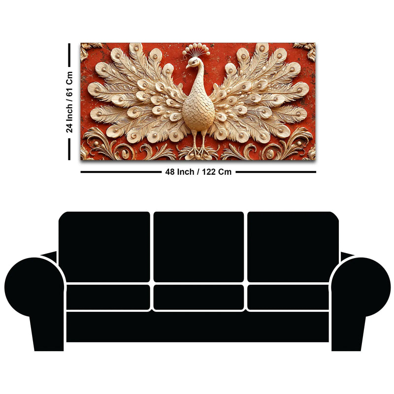 Opulent White Peacock with Open Feathers 3D Canvas Wall Painting