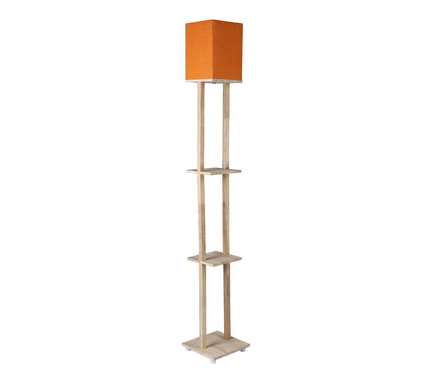 Orange Color Cotton Shade 3 Tier Shelf Storage Solid Wooden Floor Lamp