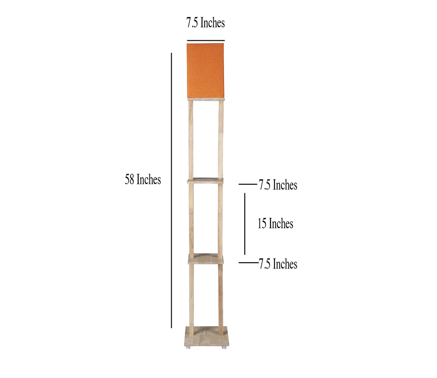 Orange Color Cotton Shade 3 Tier Shelf Storage Solid Wooden Floor Lamp