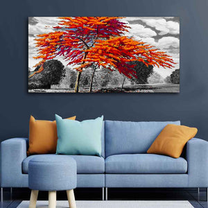 Orange Color Peacock Flowers Tree Premium Wall Painting