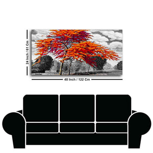 Orange Color Peacock Flowers Tree Premium Wall Painting