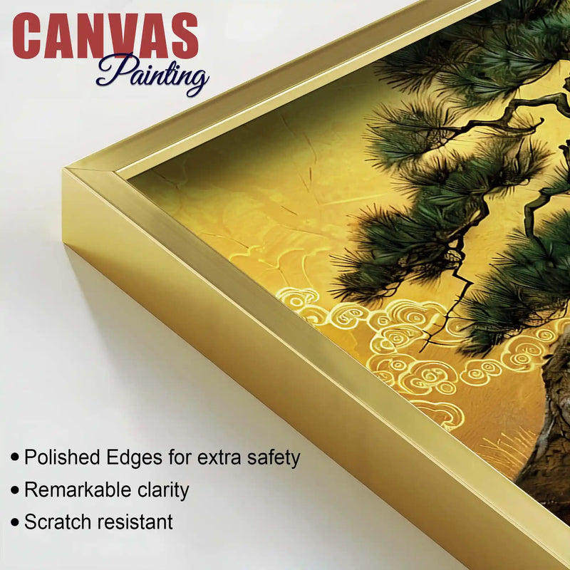 Oriental Sunrise Crane and Pine Tree Canvas Wall Painting for Home & Office