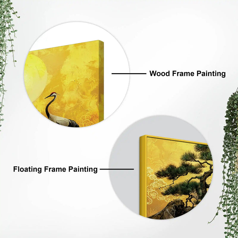 Oriental Sunrise Crane and Pine Tree Canvas Wall Painting for Home & Office