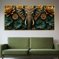 Ornamental Elephant with Golden Lotus Bloom 3D Canvas Wall Painting