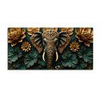 Ornamental Elephant with Golden Lotus Bloom 3D Canvas Wall Painting