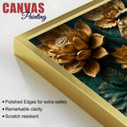 Ornamental Elephant with Golden Lotus Bloom 3D Canvas Wall Painting