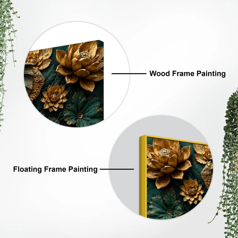 Ornamental Elephant with Golden Lotus Bloom 3D Canvas Wall Painting