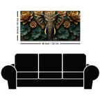 Ornamental Elephant with Golden Lotus Bloom 3D Canvas Wall Painting
