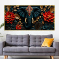 Ornate Elephant Face with Crimson Lotus 3D Canvas Wall Painting
