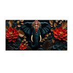 Ornate Elephant Face with Crimson Lotus 3D Canvas Wall Painting
