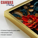 Ornate Elephant Face with Crimson Lotus 3D Canvas Wall Painting