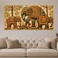 Ornate Elephant Family Embroidered Tanjore Style 3D Canvas Wall Painting