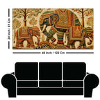 Ornate Elephant Family Embroidered Tanjore Style 3D Canvas Wall Painting