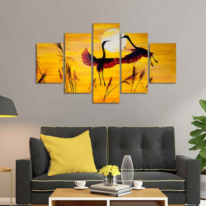 Pair of Cranes over an Autumn Field Canvas Bedroom Wall Painting