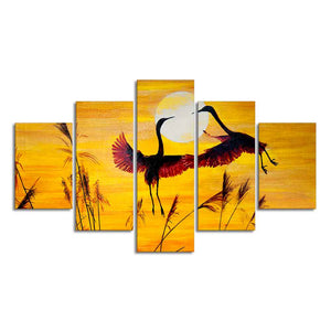 Pair of Cranes over an Autumn Field Canvas Bedroom Wall Painting