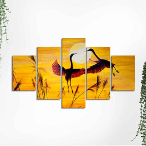 Pair of Cranes over an Autumn Field Canvas Bedroom Wall Painting