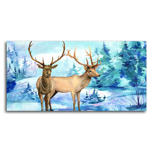 Pair of Deer in Snow Covered Forest Wall Painting