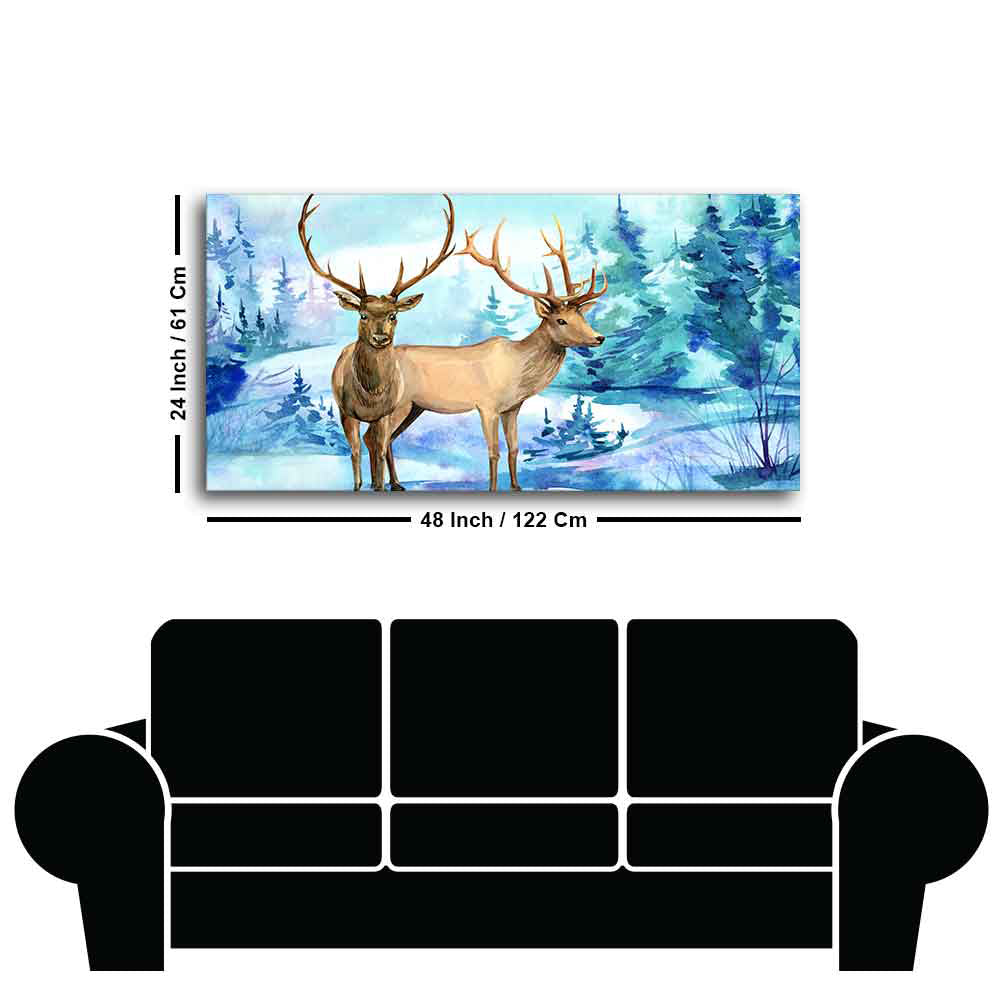 Pair of Deer in Snow Covered Forest Wall Painting