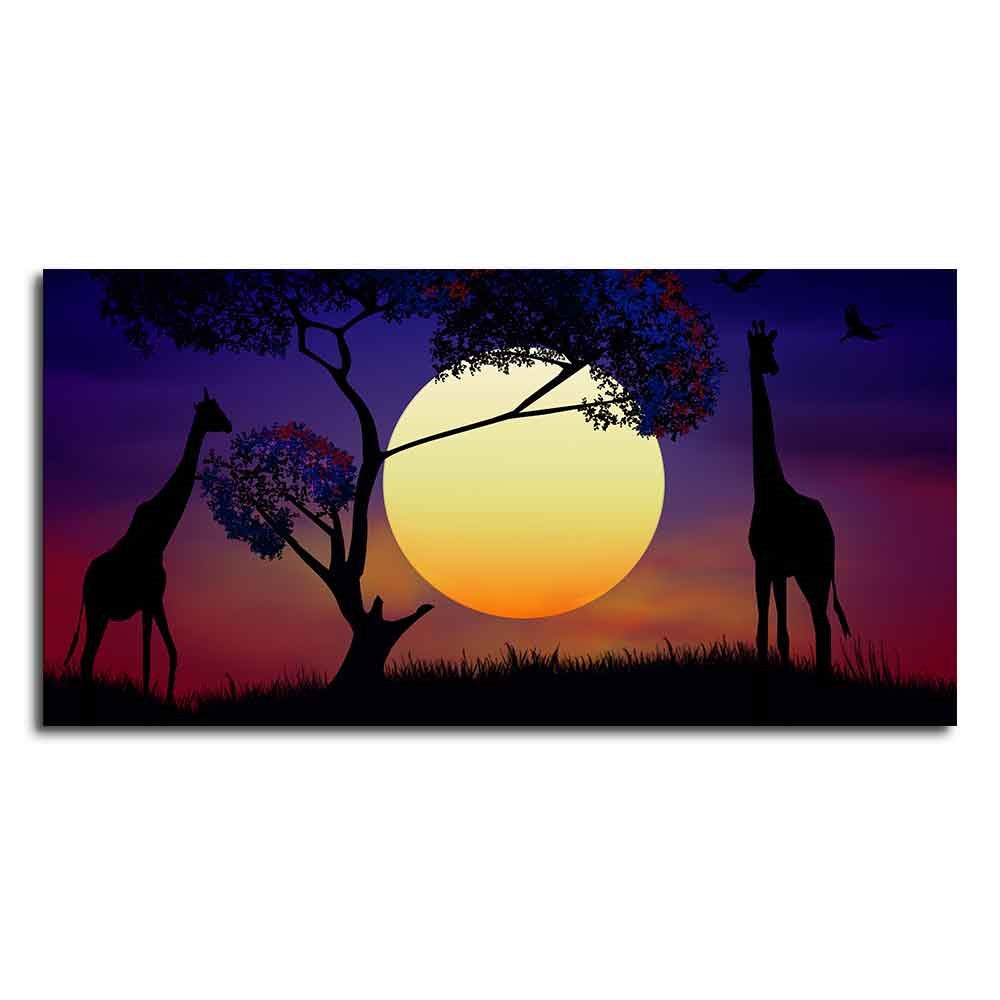 Pair of Giraffe at Night Canvas Wall Painting