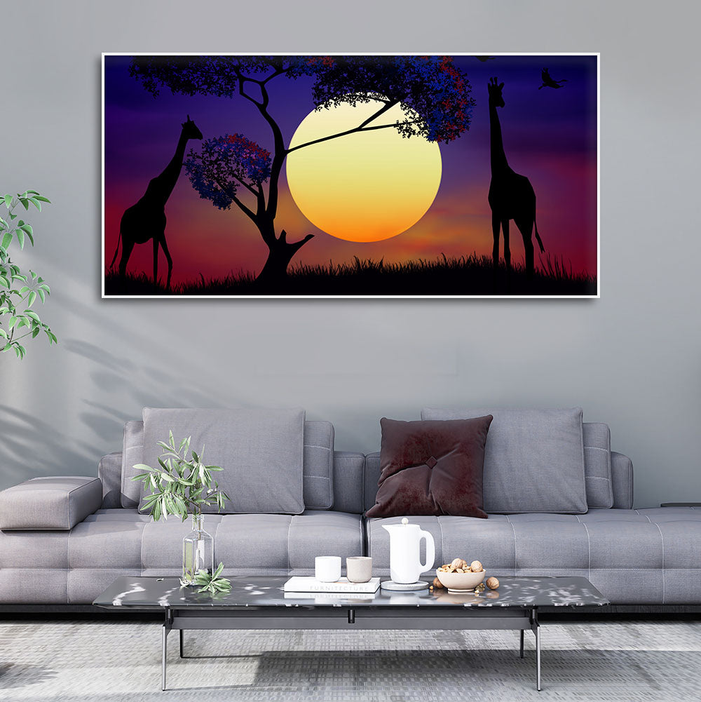 Pair of Giraffe at Night Canvas Wall Painting