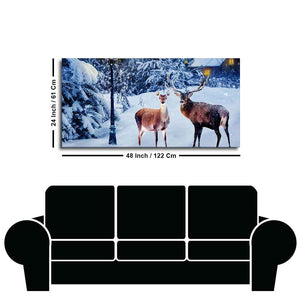 Pair of Red Deer in Snowy Forest Premium Wall Painting