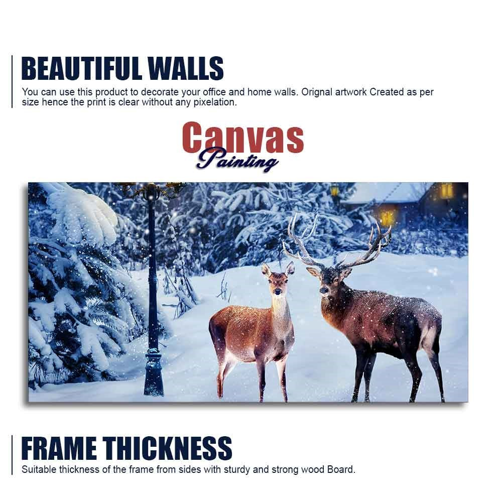 Pair of Red Deer in Snowy Forest Premium Wall Painting