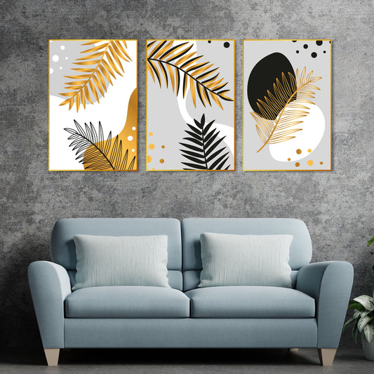 Palm Leaf Floating Canvas Wall Painting Set of Three