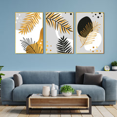 Palm Leaf Floating Canvas Wall Painting Set of Three