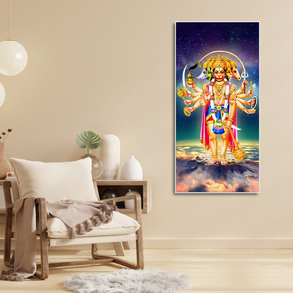 Panchmukhi Bajrangbali Beautiful Scenery Premium Canvas Wall Painting