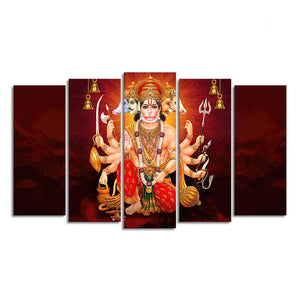 Panchmukhi Bajrangbali Canvas Wall Painting of Five Pieces