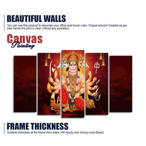 Panchmukhi Bajrangbali Canvas Wall Painting of Five Pieces