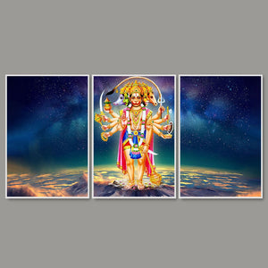 Panchmukhi Bajrangbali Scenery Floating Canvas Wall Painting Set of Three