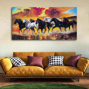 Panoramic Running Seven Horses Abstract Wall Painting