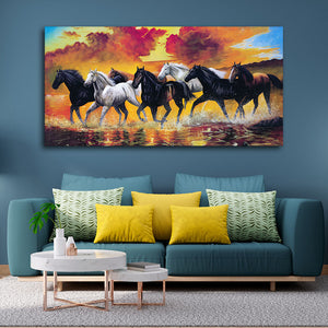 Panoramic Running Seven Horses Abstract Wall Painting