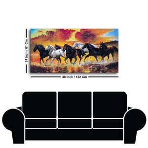 Panoramic Running Seven Horses Abstract Wall Painting