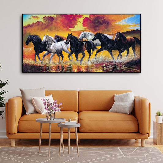 Panoramic Running Seven Horses Abstract Wall Painting