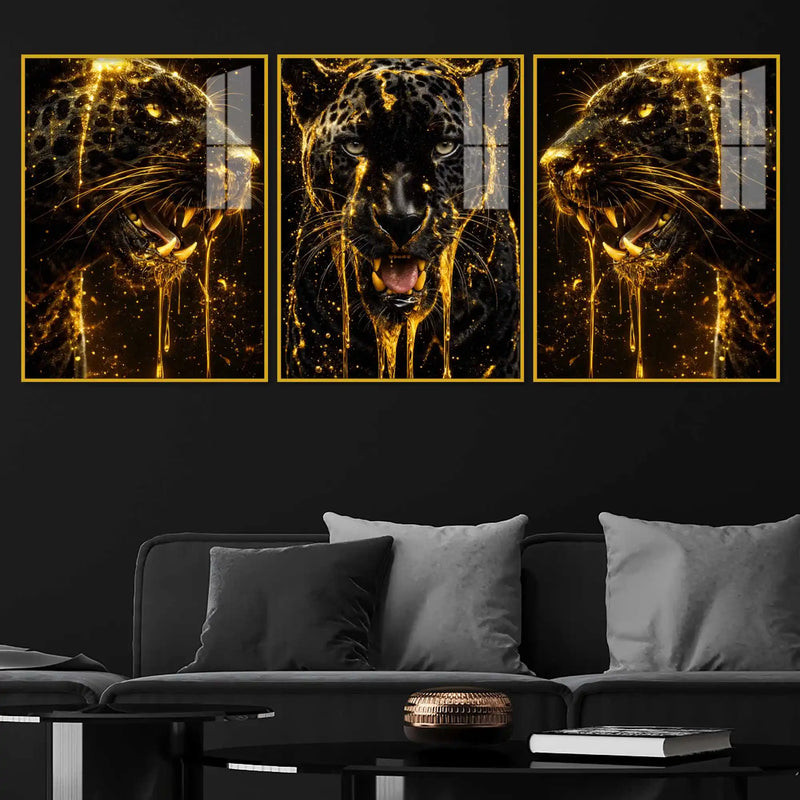 Panther Face Modern Acrylic Wall Decor Painting Set of 3