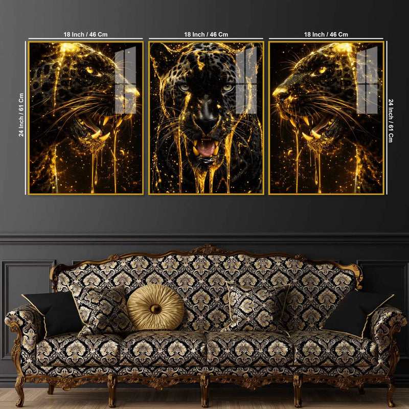 Panther Face Modern Acrylic Wall Decor Painting Set of 3