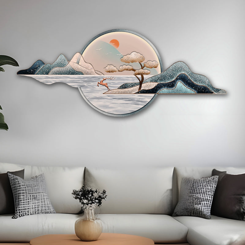 Paradise In Mountain Crystal Glass Backlit LED Wall Art