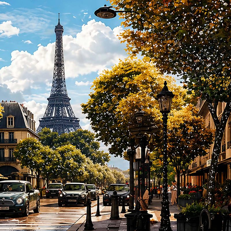 Paris Street View Crystal Floating Frame Wall Art Painting