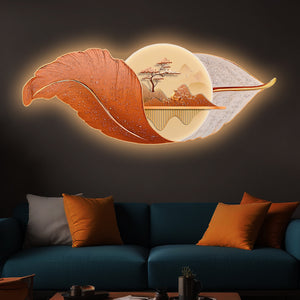 Peace In a Golden Leaf Crystal Glass Backlit LED Wall Art